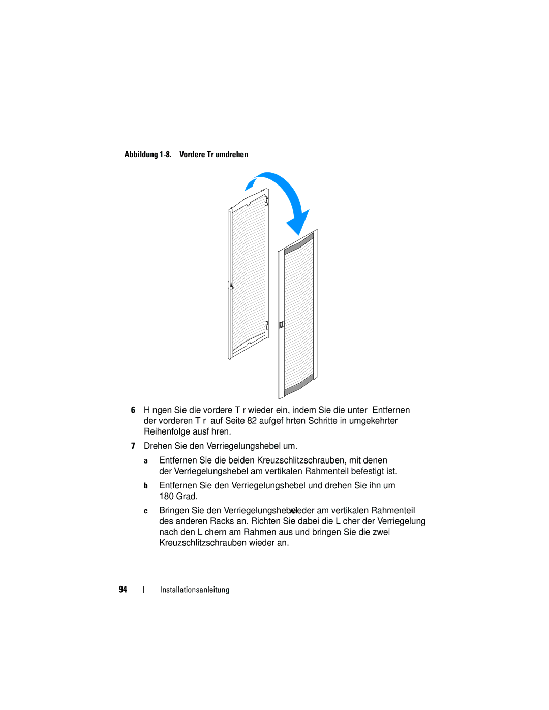 Dell 4220 manual Abbildung 1-8. Vordere Tür umdrehen 