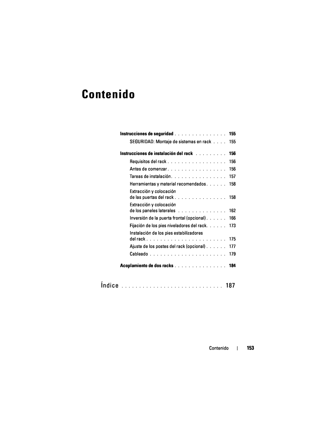 Dell 4220 manual Contenido, SEGURIDAD Montaje de sistemas en rack, Herramientas y material recomendados 