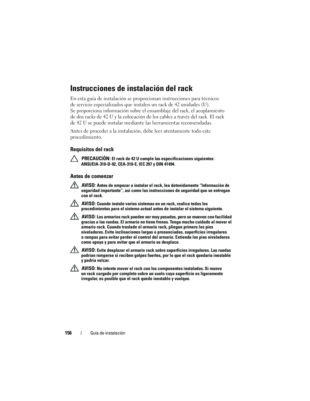 Dell 4220 manual Instrucciones de instalación del rack, Requisitos del rack, Antes de comenzar 