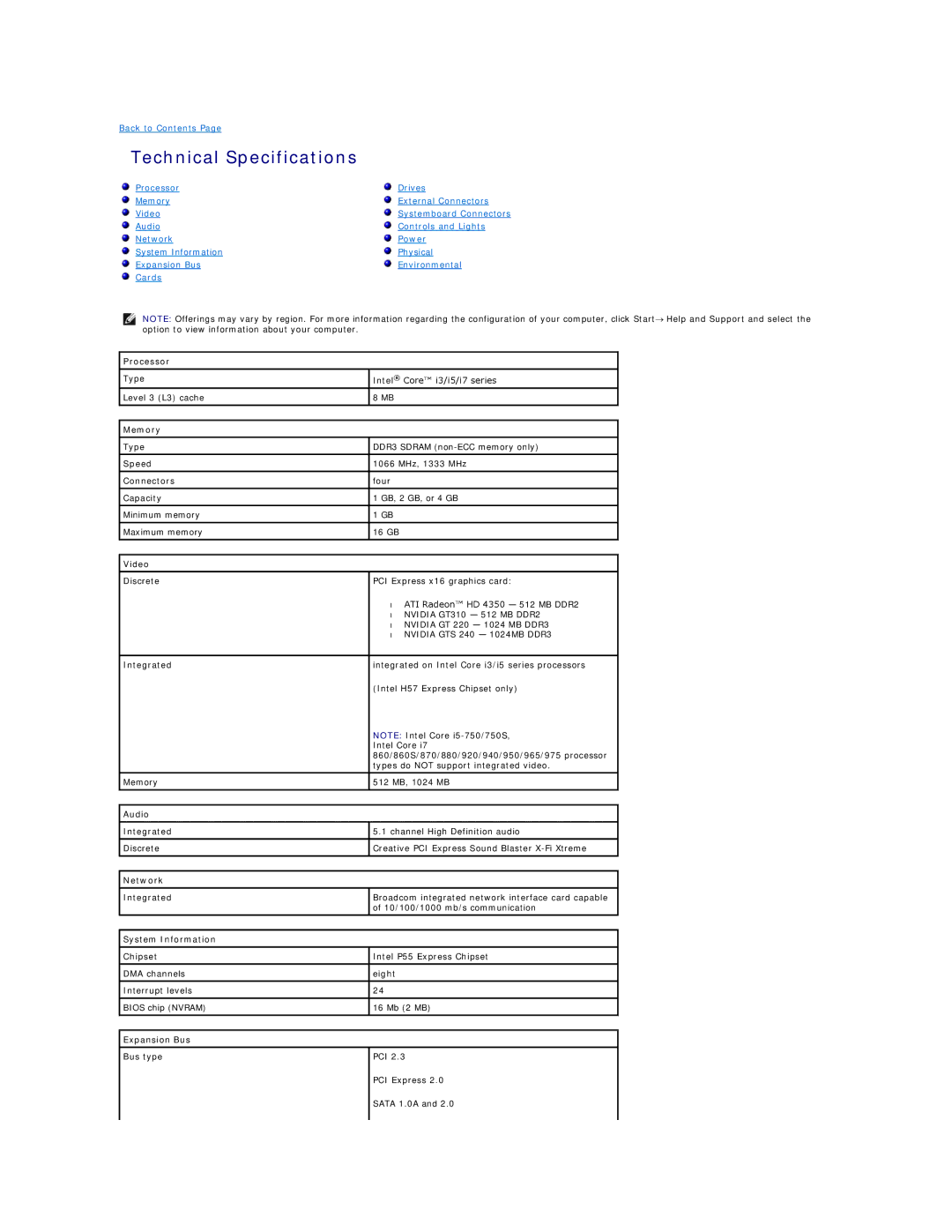 Dell 430 specifications Technical Specifications 