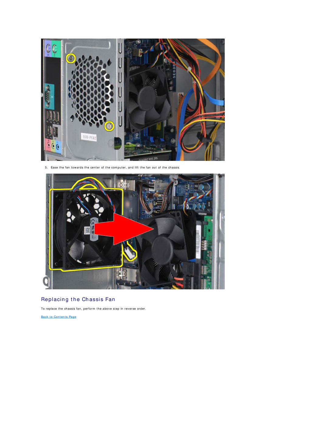 Dell 430 specifications Replacing the Chassis Fan 