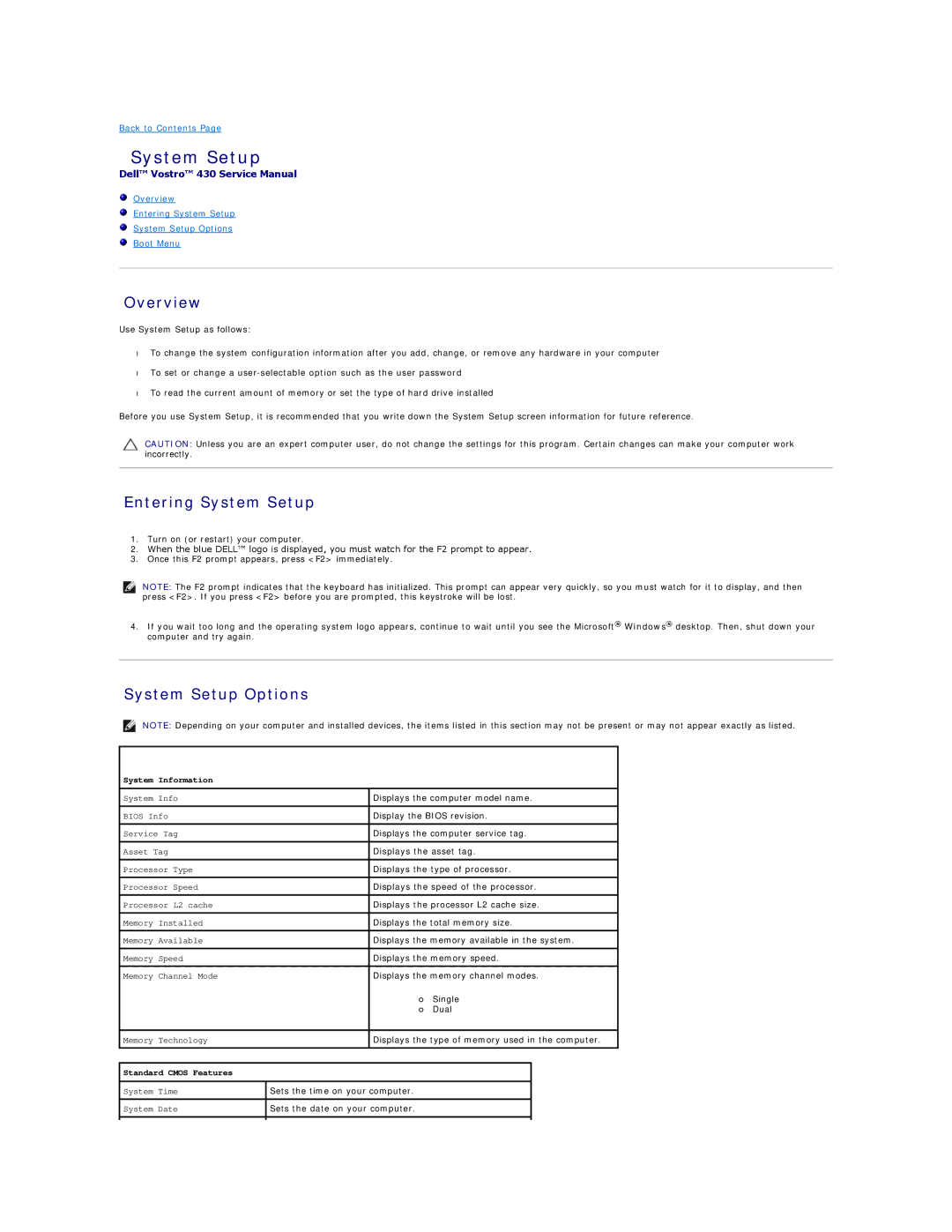 Dell 430 specifications Overview, Entering System Setup, System Setup Options 