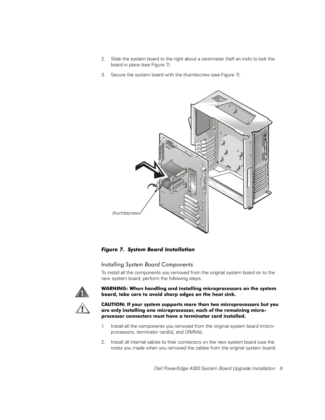 Dell 4300 manual QVWDOOLQJ6\VWHP%RDUG&RPSRQHQWV, LJXUH6\VWHP%RDUG,QVWDOODWLRQ 