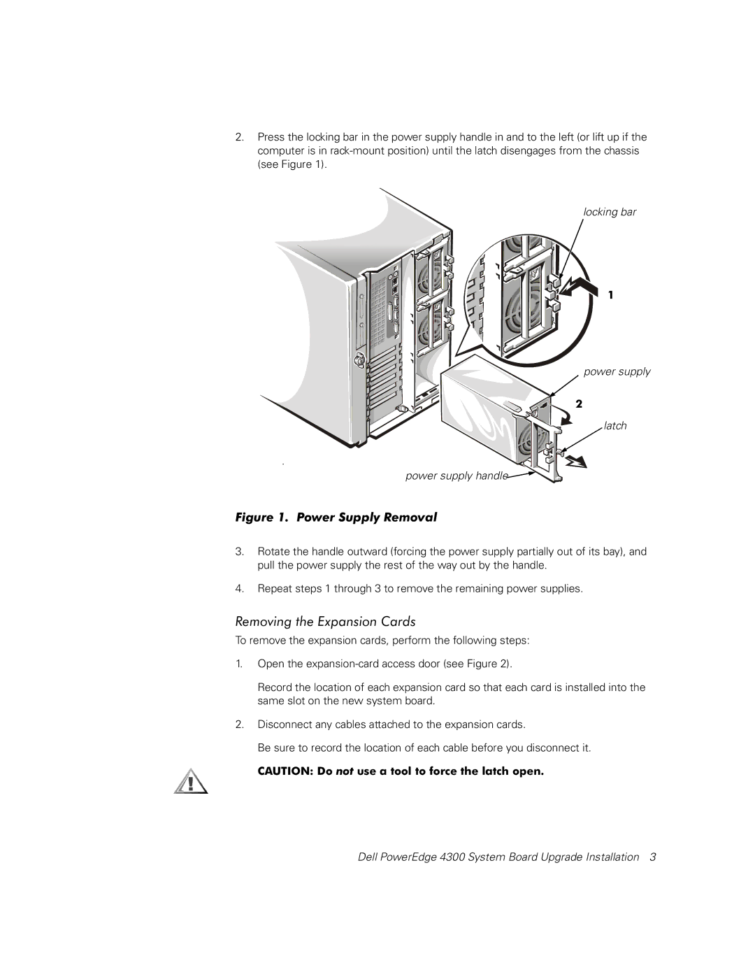 Dell 4300 manual 5HPRYLQJWKHSDQVLRQ&DUGV, LJXUH3RZHU6XSSO\5HPRYDO 