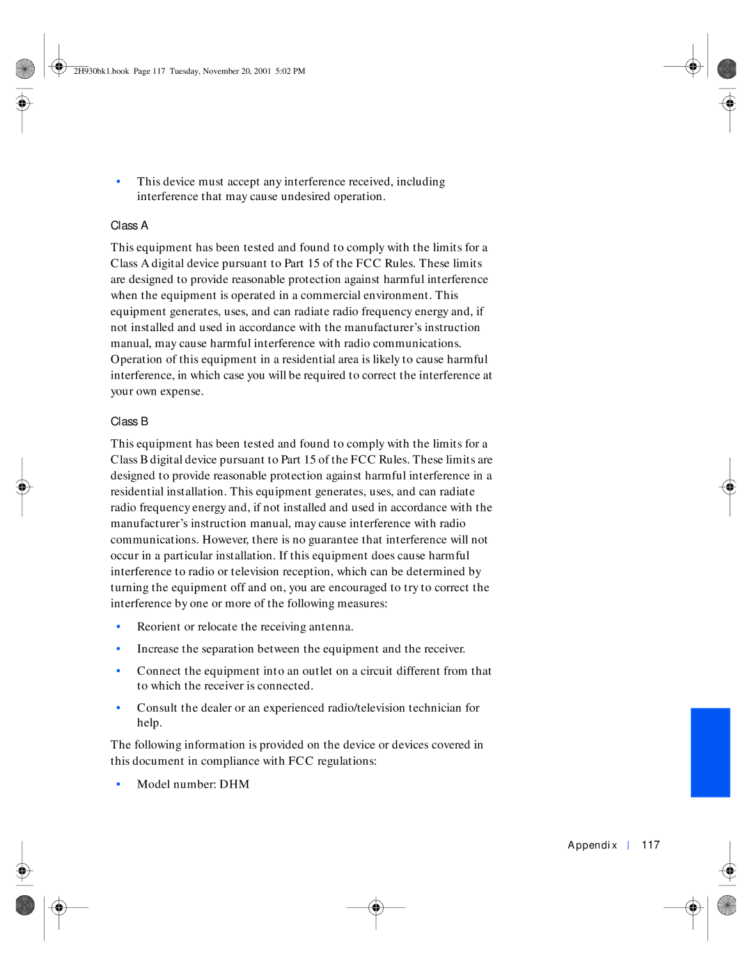 Dell 4300 manual Class a Class B, Appendix 117 