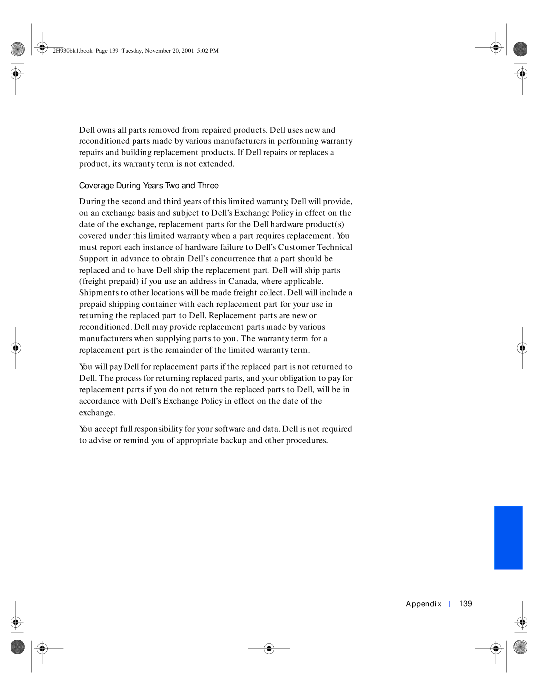 Dell 4300 manual Coverage During Years Two and Three, Appendix 139 