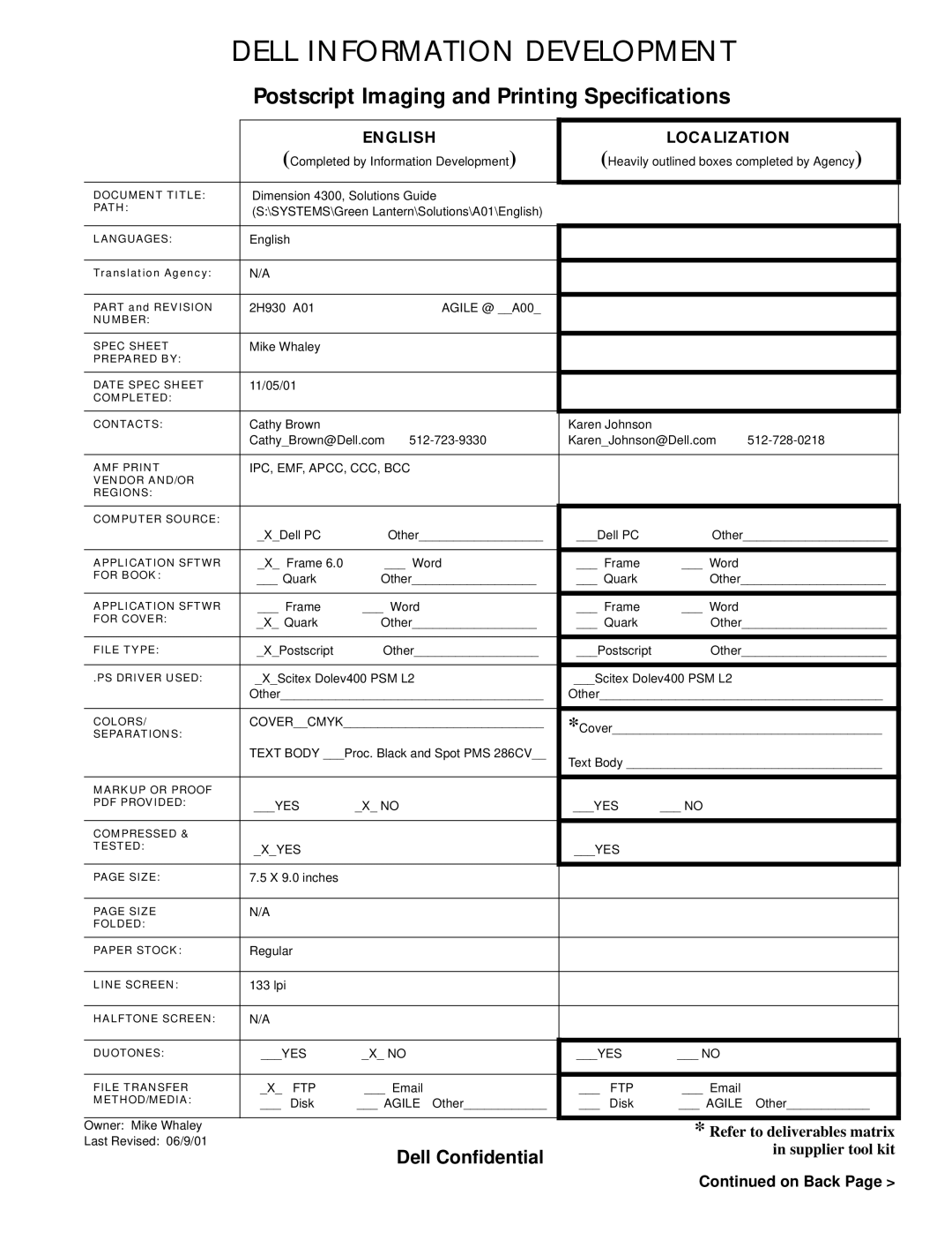 Dell 4300 manual Dell Information Development 