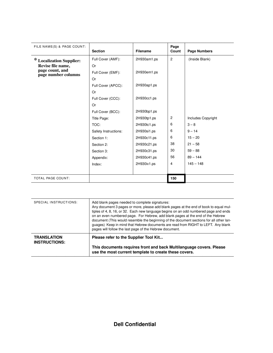 Dell 4300 manual Localization Supplier 