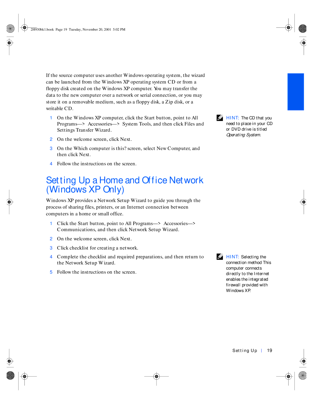 Dell 4300 manual Setting Up a Home and Office Network Windows XP Only, Click checklist for creating a network 