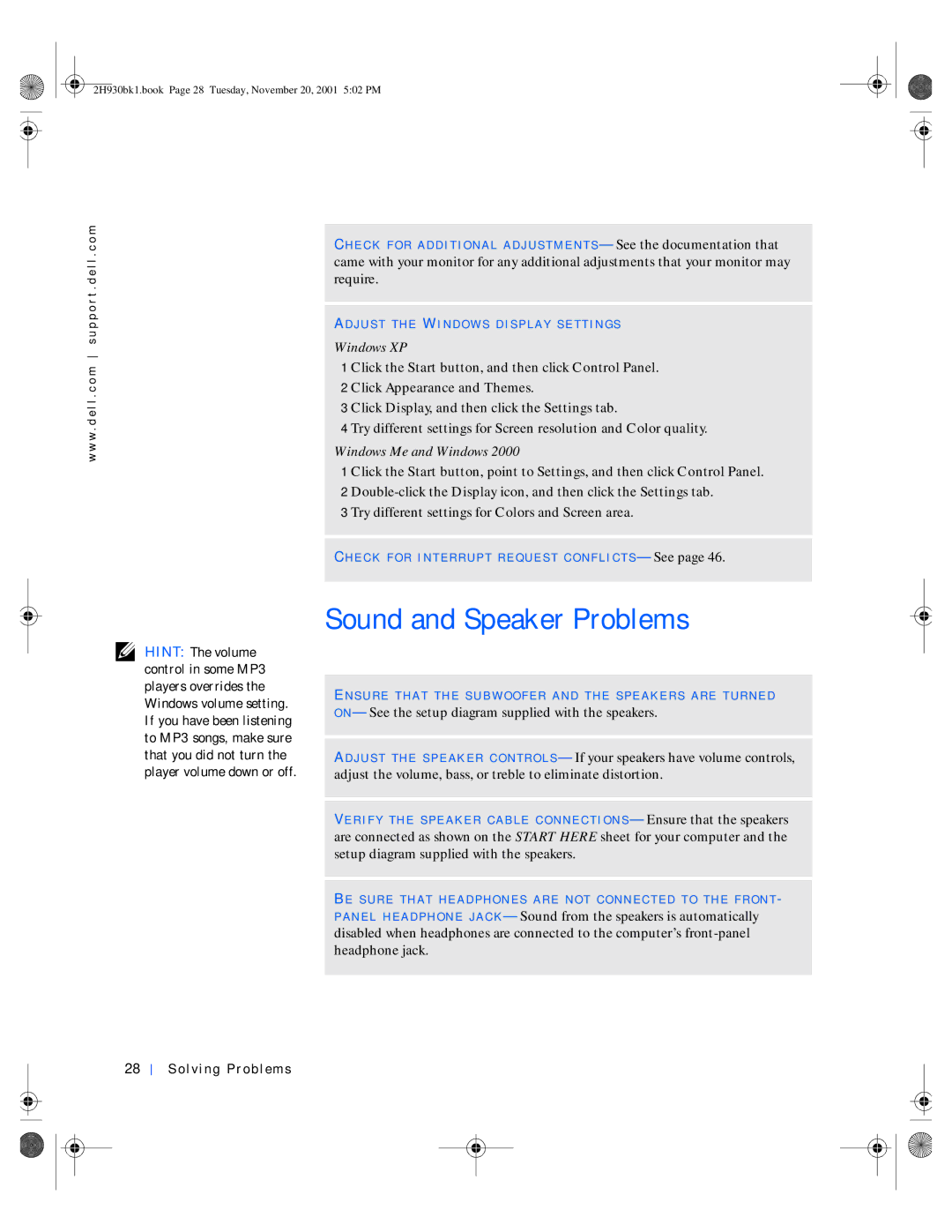 Dell 4300 manual Sound and Speaker Problems, Click Appearance and Themes 