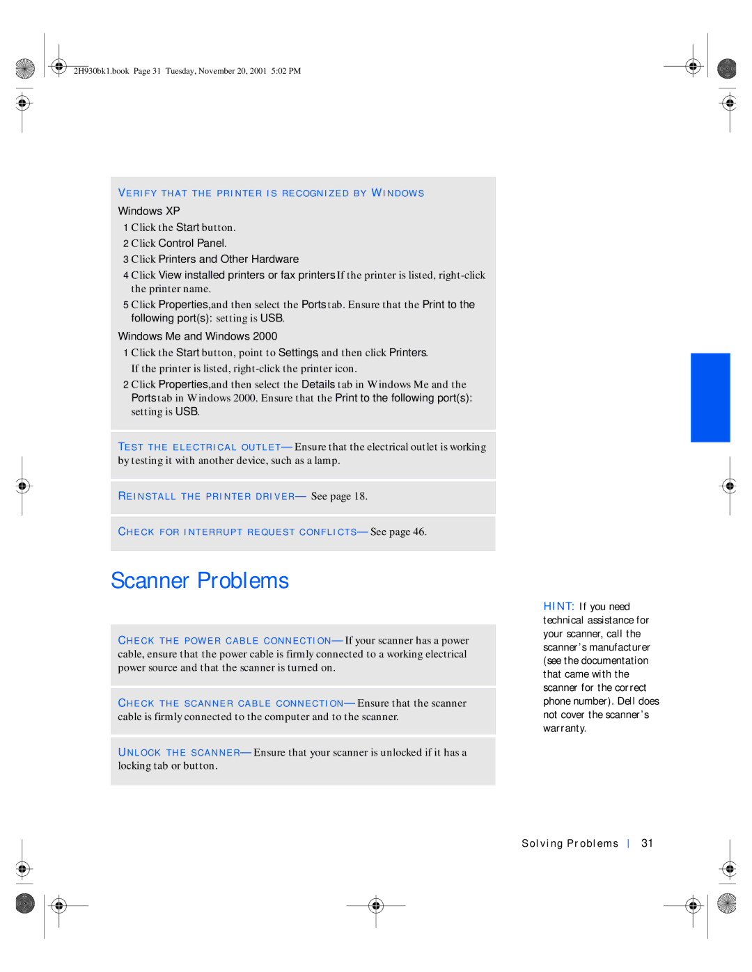 Dell 4300 manual Scanner Problems 