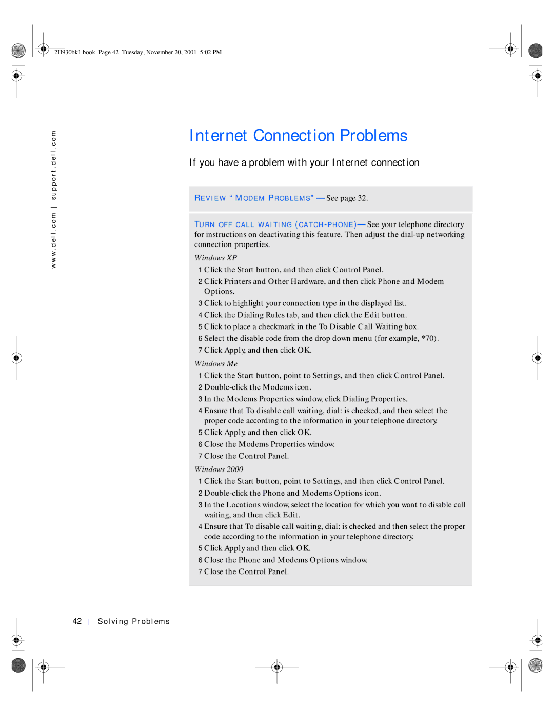 Dell 4300 manual Internet Connection Problems, If you have a problem with your Internet connection 