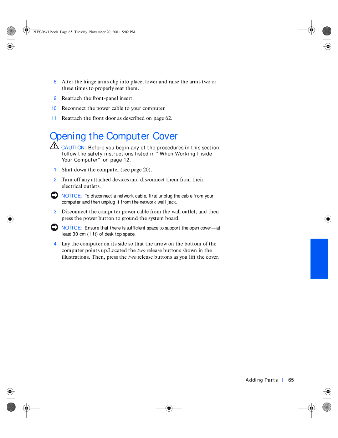 Dell 4300 manual Opening the Computer Cover 