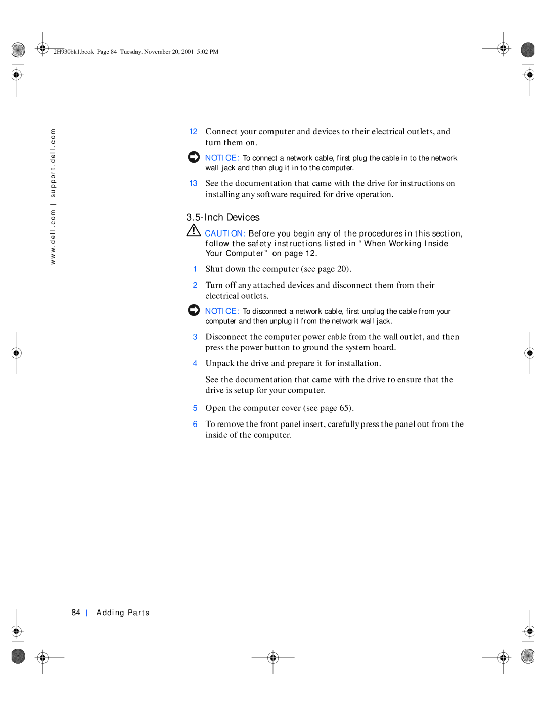 Dell 4300 manual 2H930bk1.book Page 84 Tuesday, November 20, 2001 502 PM 