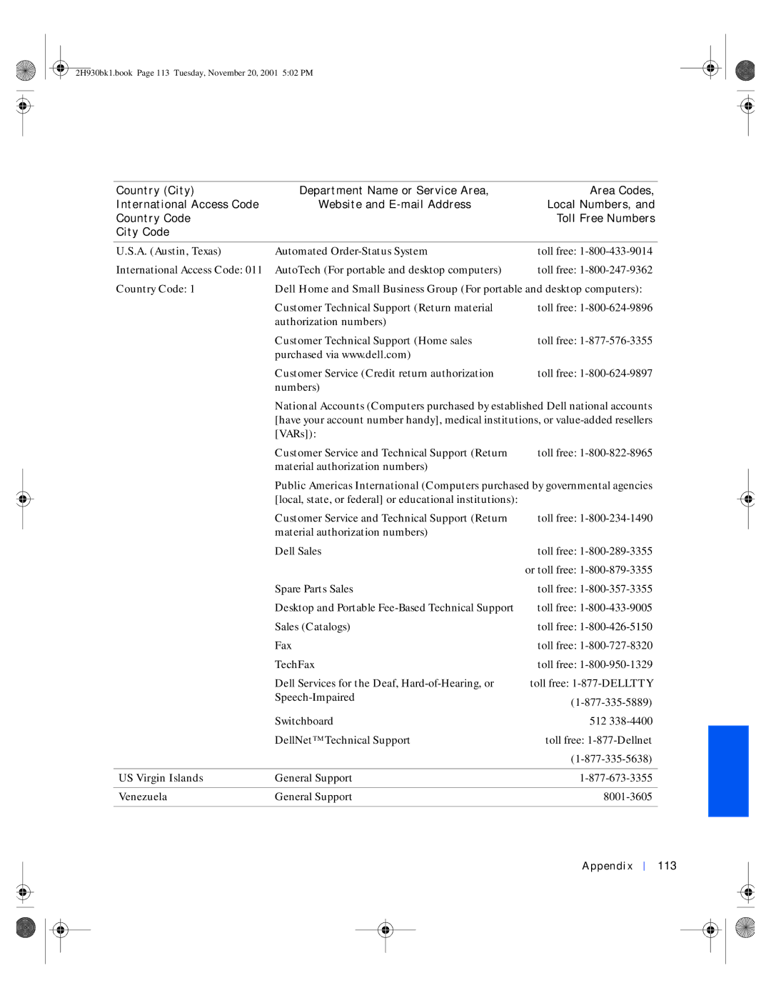 Dell 4300 manual A. Austin, Texas, US Virgin Islands, Venezuela, Appendix 113 