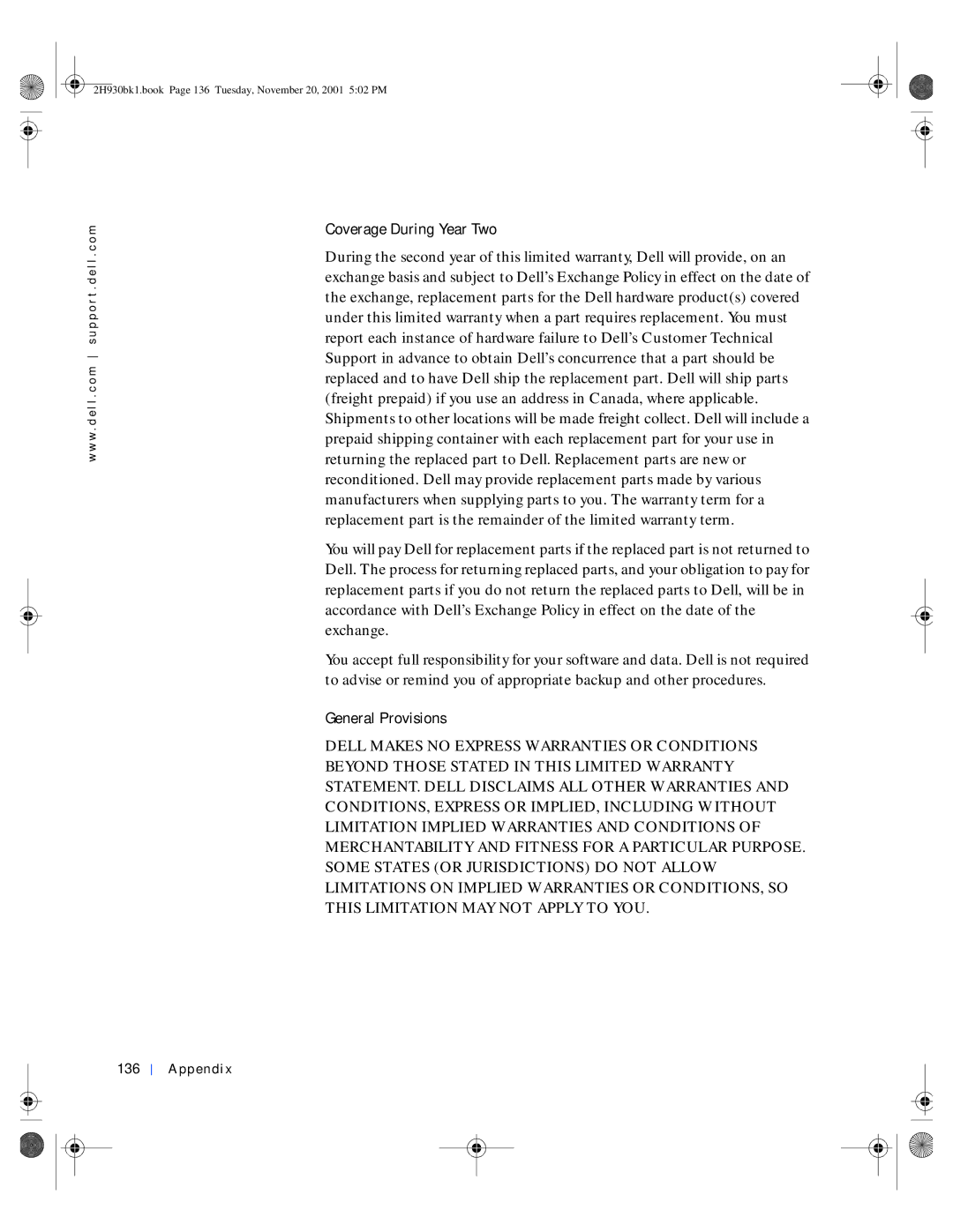 Dell 4300 manual Coverage During Year Two, Appendix 