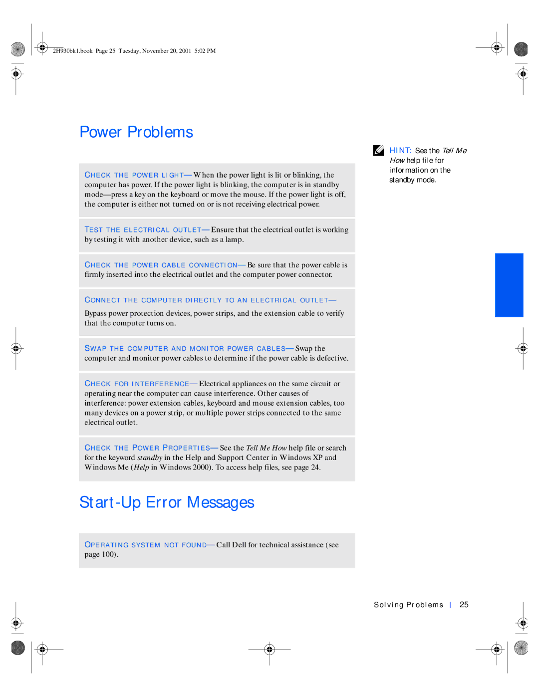 Dell 4300 manual Power Problems, Start-Up Error Messages 