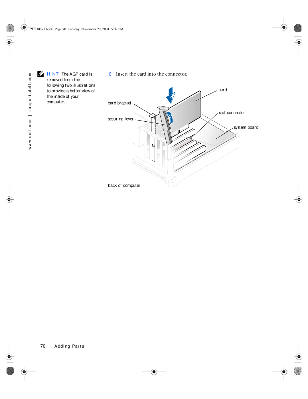 Dell 4300 manual Insert the card into the connector 