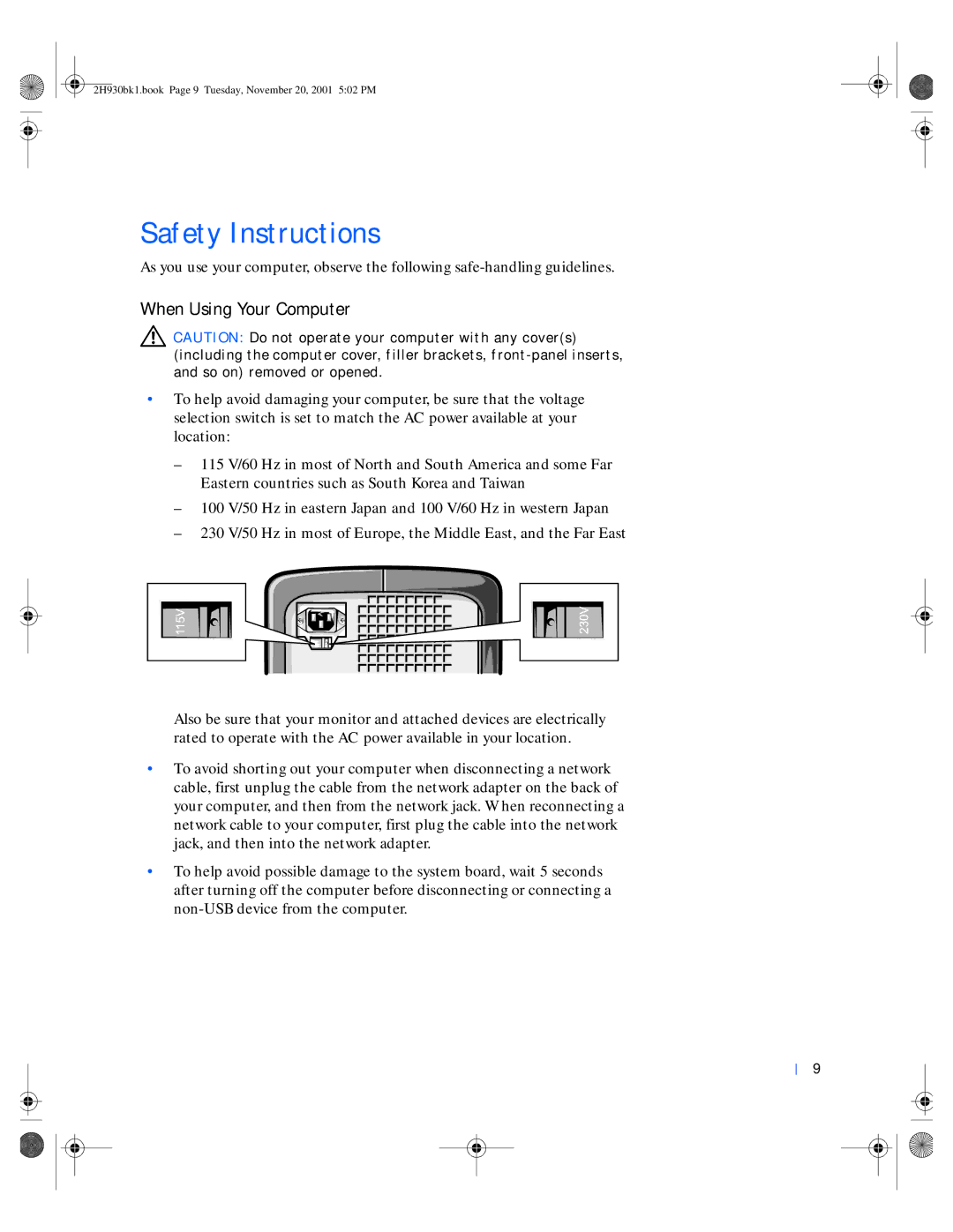 Dell 4300 manual Safety Instructions, When Using Your Computer 