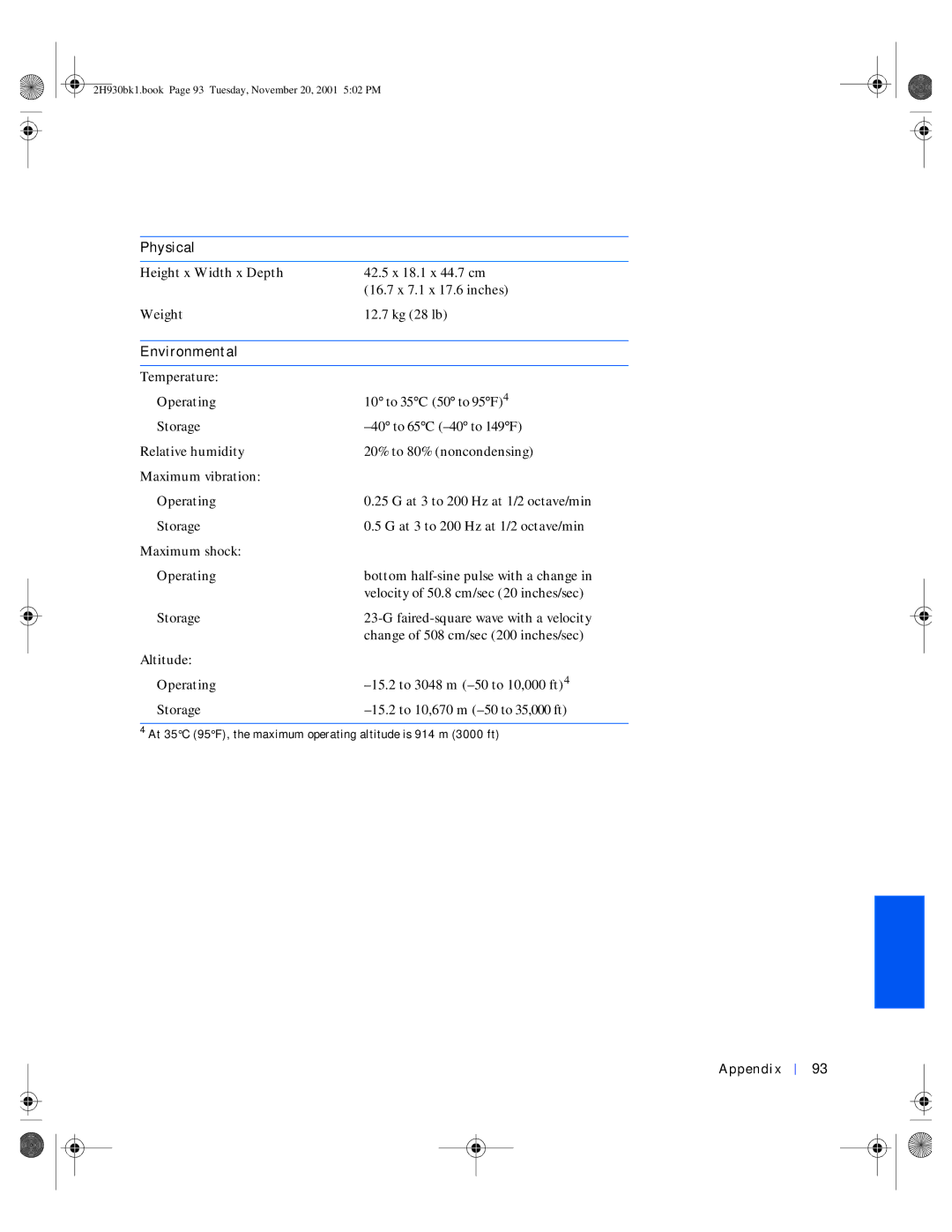 Dell 4300 manual Physical, Environmental 