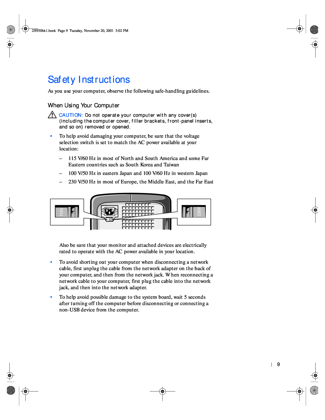 Dell 4300 manual Safety Instructions, When Using Your Computer 