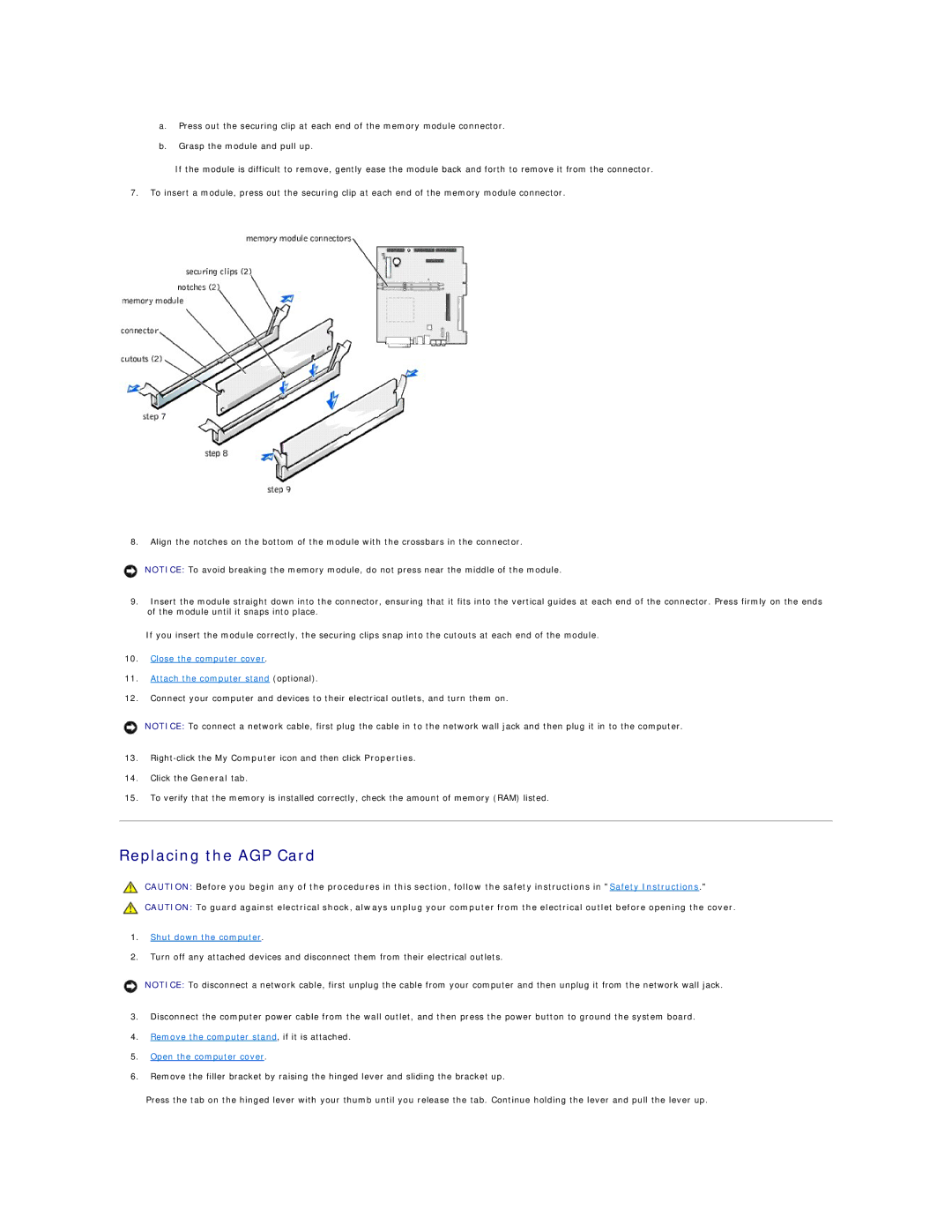 Dell 4300s technical specifications Replacing the AGP Card 