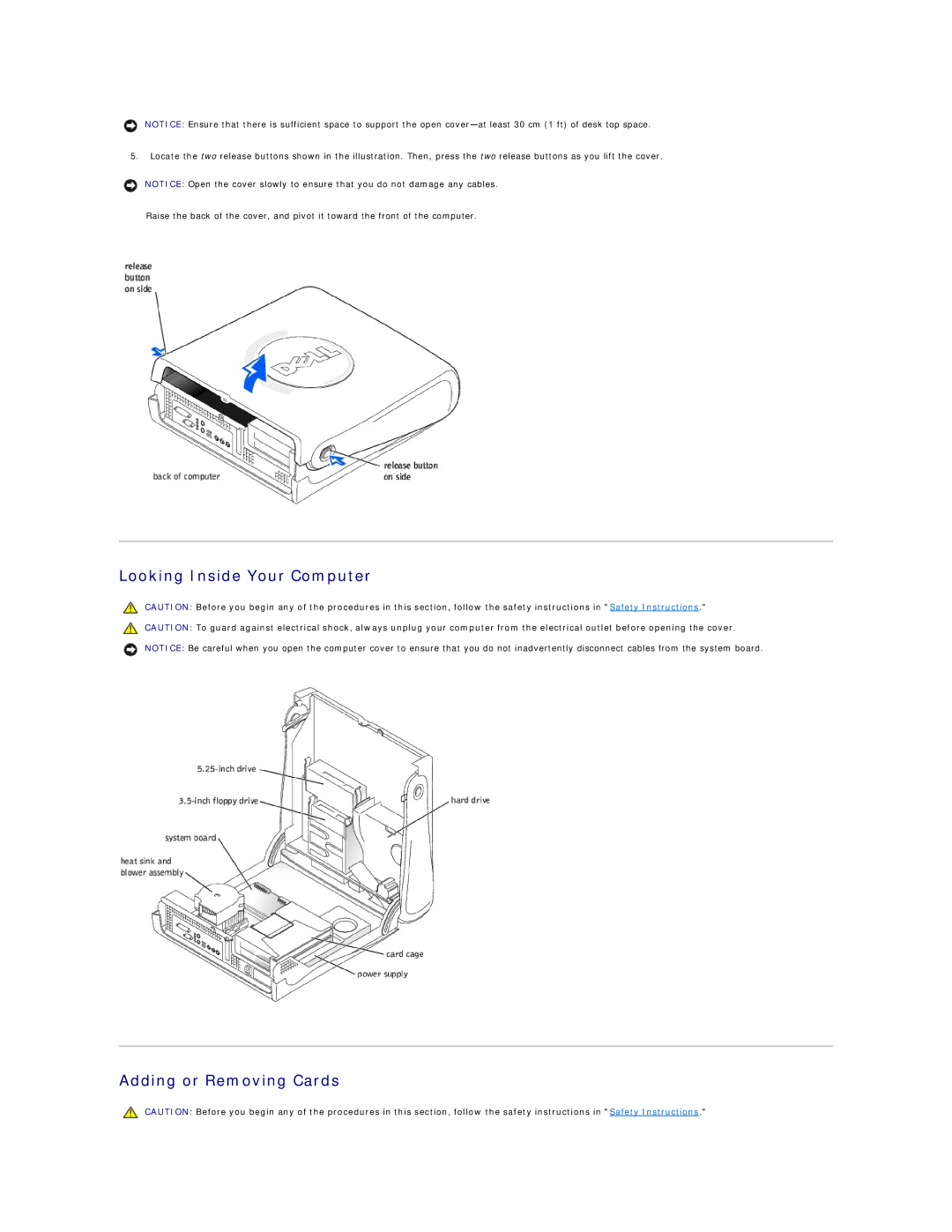 Dell 4300s technical specifications Looking Inside Your Computer Adding or Removing Cards 