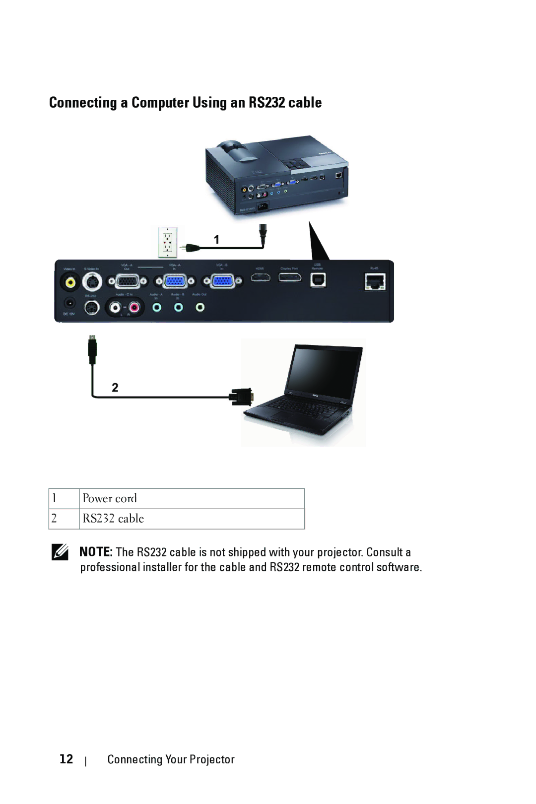 Dell 4310WX manual Connecting a Computer Using an RS232 cable 