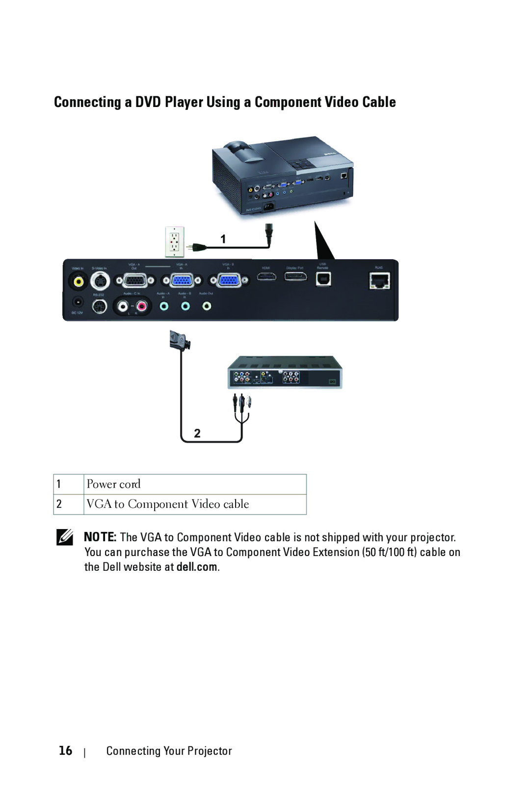 Dell 4310WX manual Connecting a DVD Player Using a Component Video Cable 