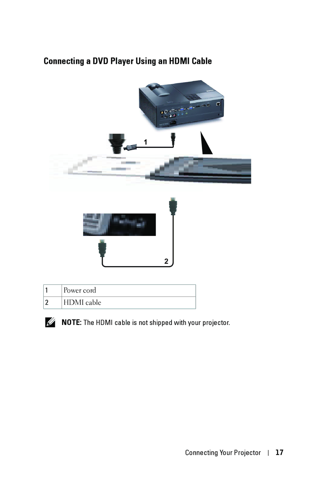 Dell 4310WX manual Connecting a DVD Player Using an Hdmi Cable 