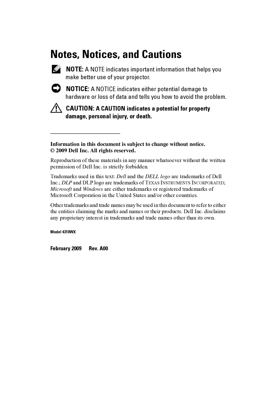 Dell 4310WX manual February 2009 Rev. A00 