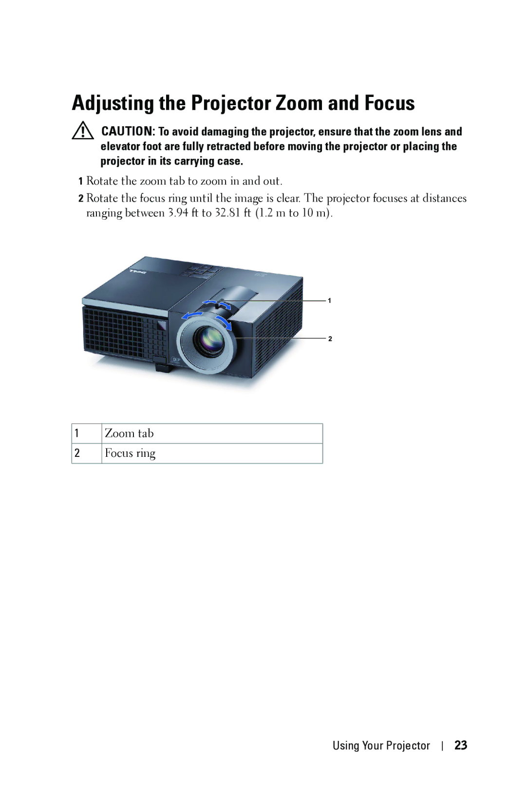 Dell 4310WX manual Adjusting the Projector Zoom and Focus 