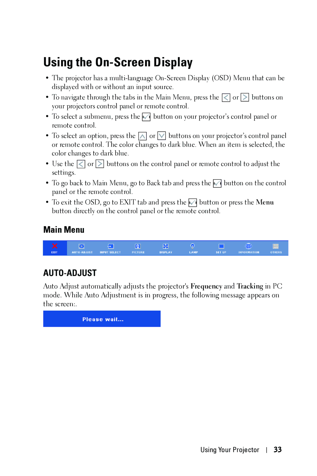 Dell 4310WX manual Using the On-Screen Display, Auto-Adjust 