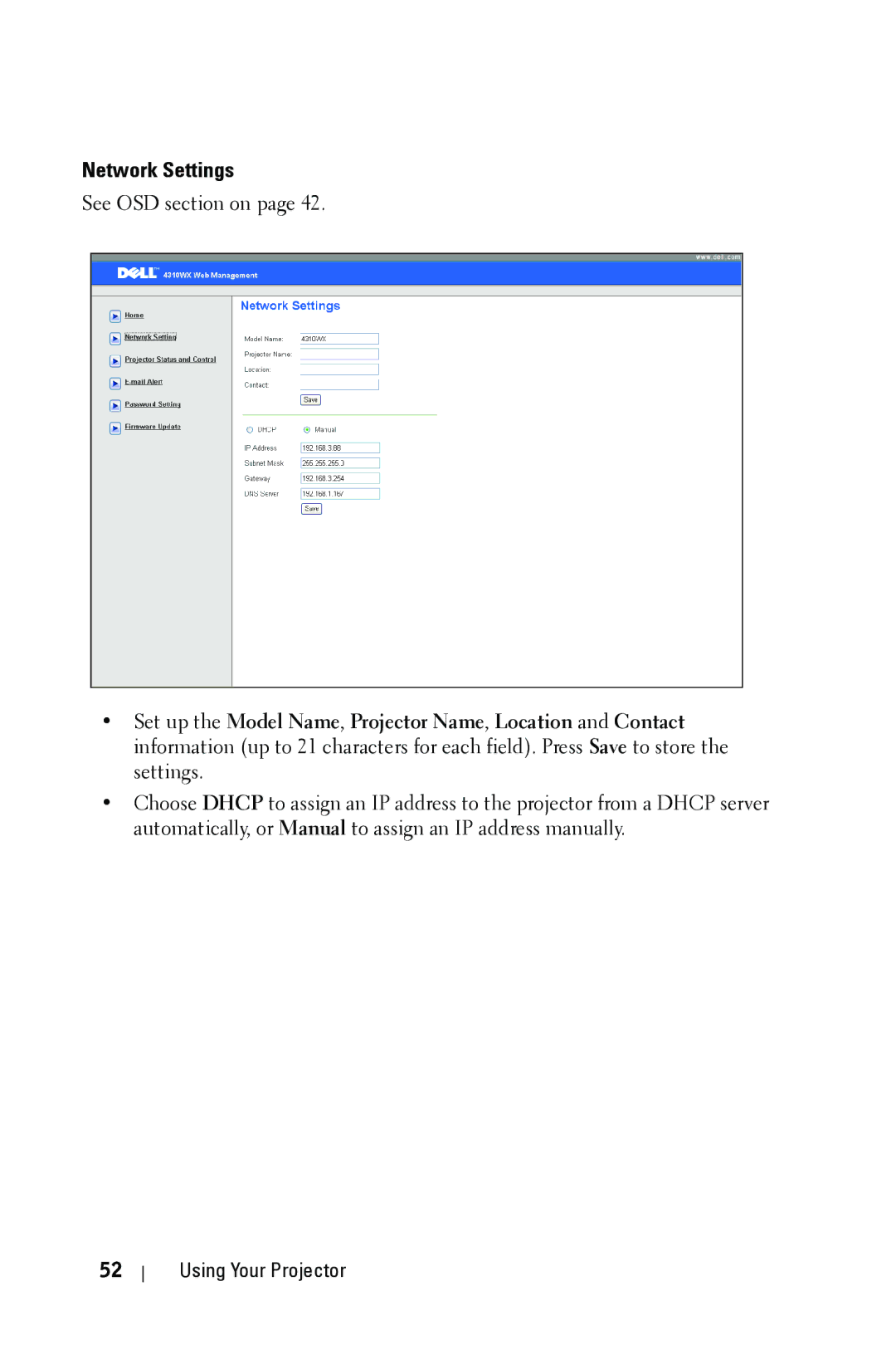 Dell 4310WX manual Network Settings 