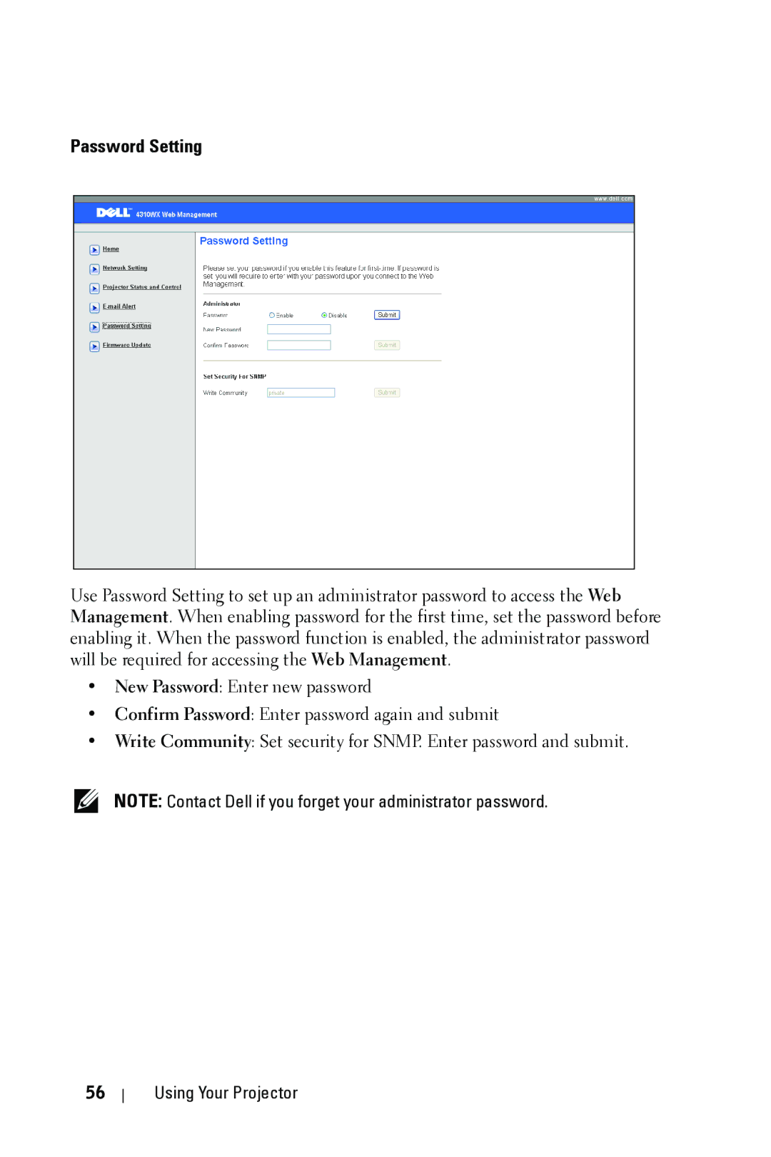 Dell 4310WX manual Password Setting 