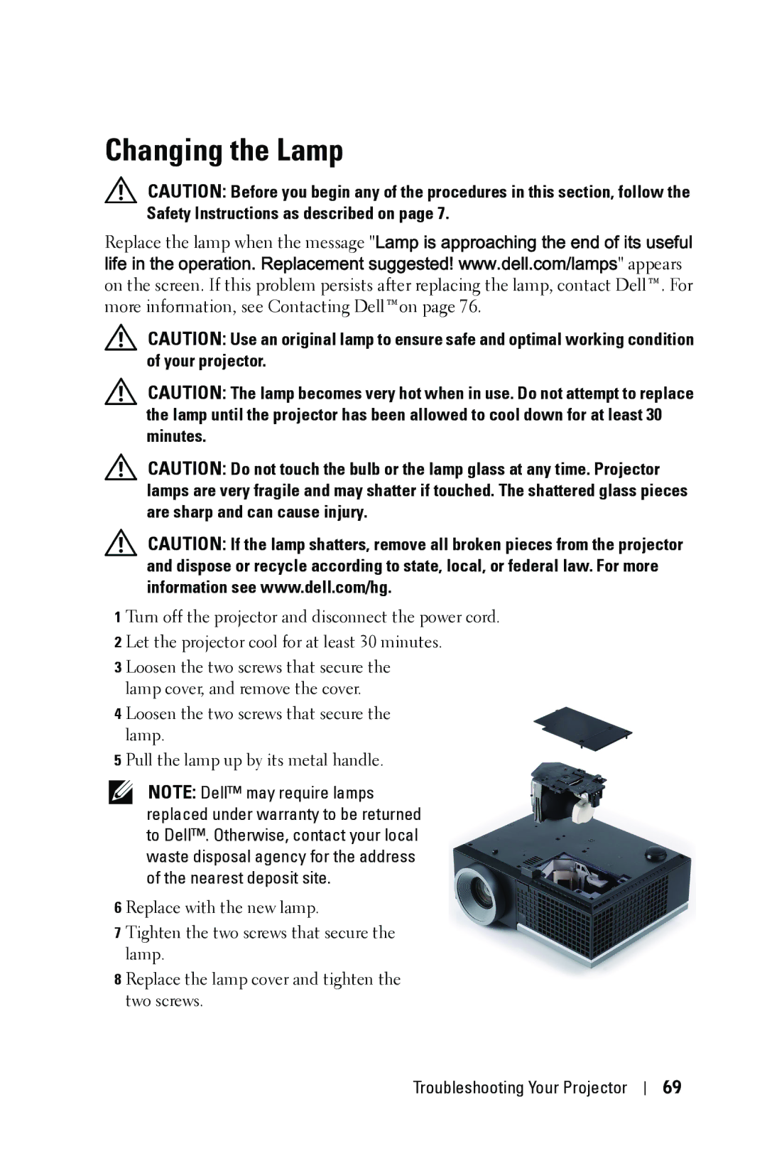 Dell 4310WX manual Changing the Lamp 