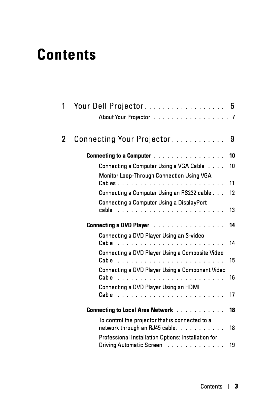 Dell 4310WX manual Contents, Connecting Your Projector 