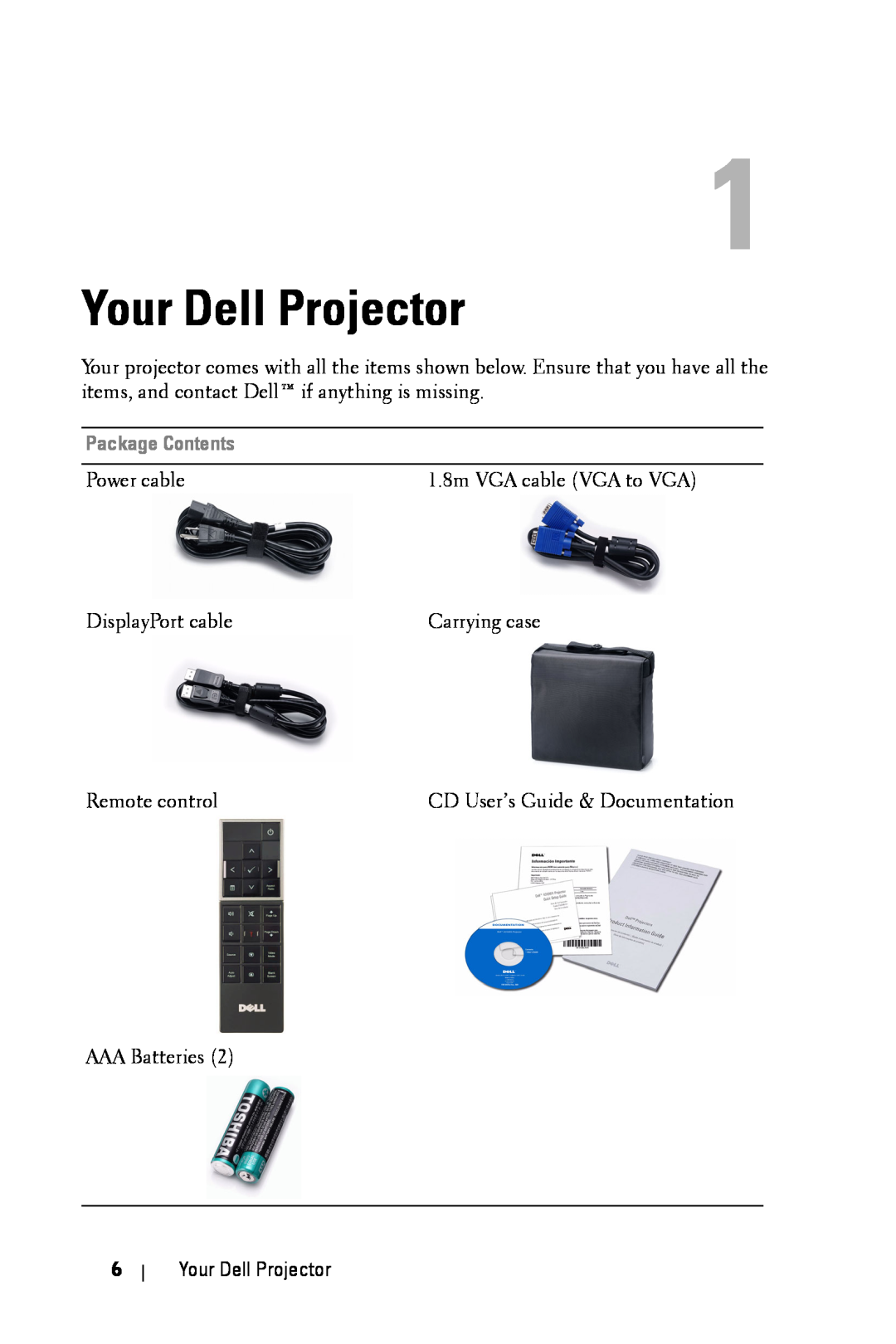 Dell 4310WX manual Your Dell Projector, Package Contents 