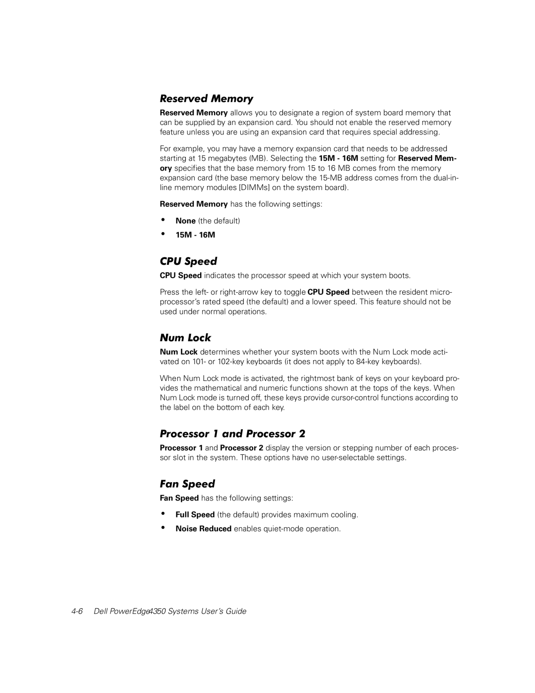 Dell 4350 manual 5HVHUYHG0HPRU, 1XP/RFN, 3URFHVVRUDQG3URFHVVRU, DQ6SHHG 