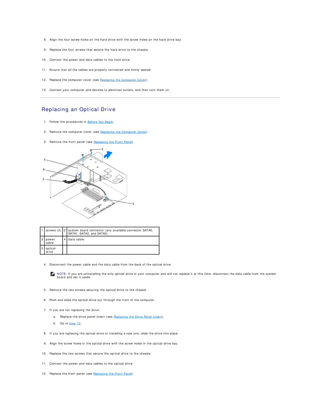 Dell 435MT manual Replacing an Optical Drive 