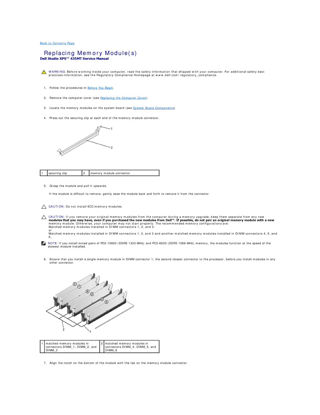 Dell 435MT manual Replacing Memory Modules 