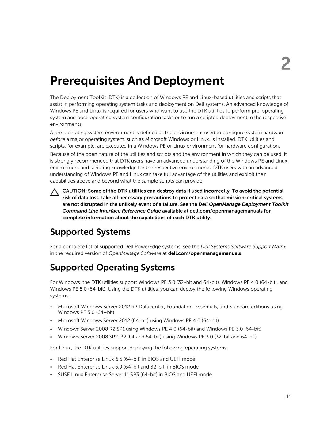 Dell 4.4 manual Prerequisites And Deployment, Supported Systems Supported Operating Systems 