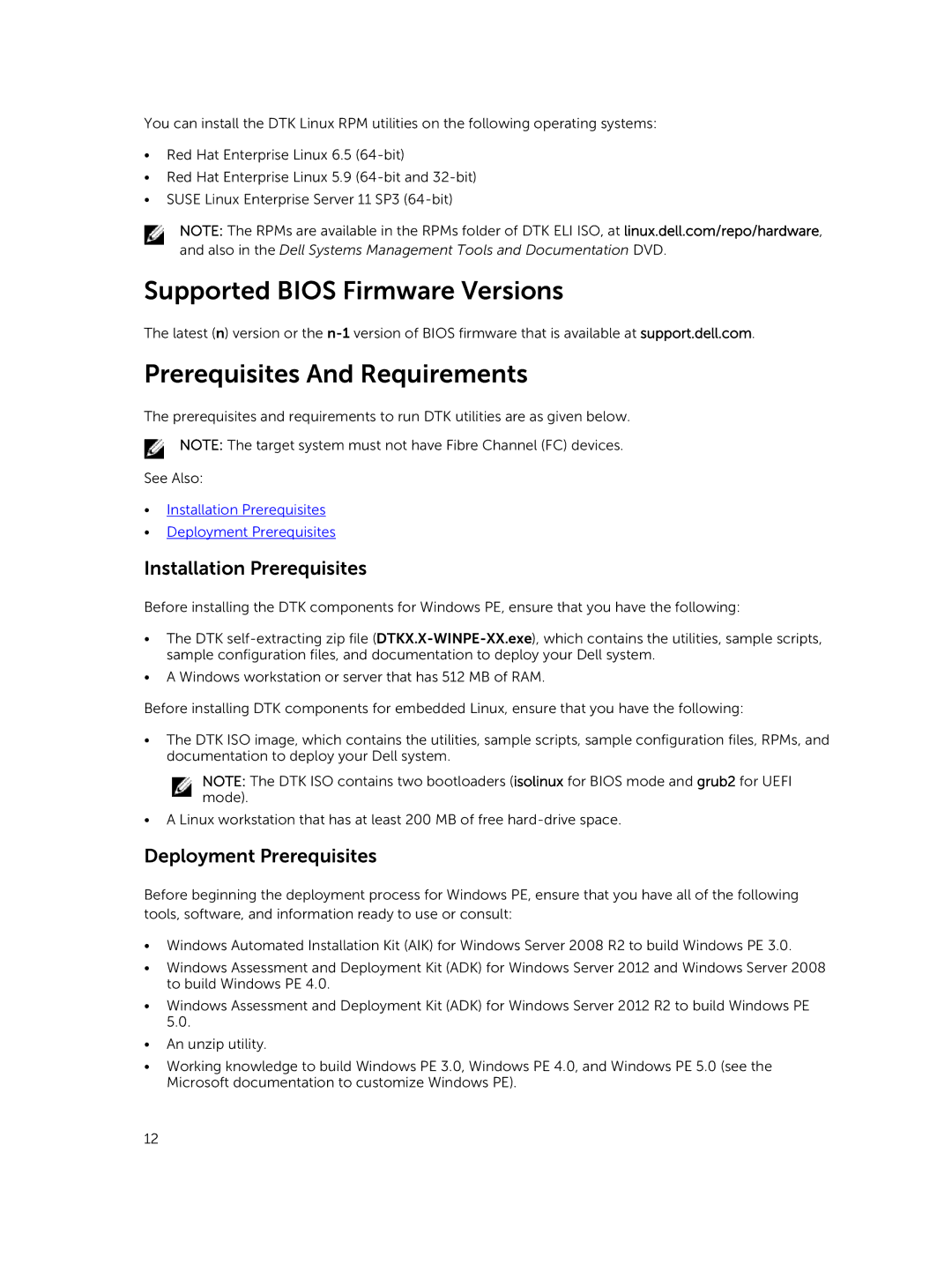 Dell 4.4 manual Supported Bios Firmware Versions, Prerequisites And Requirements, Installation Prerequisites 