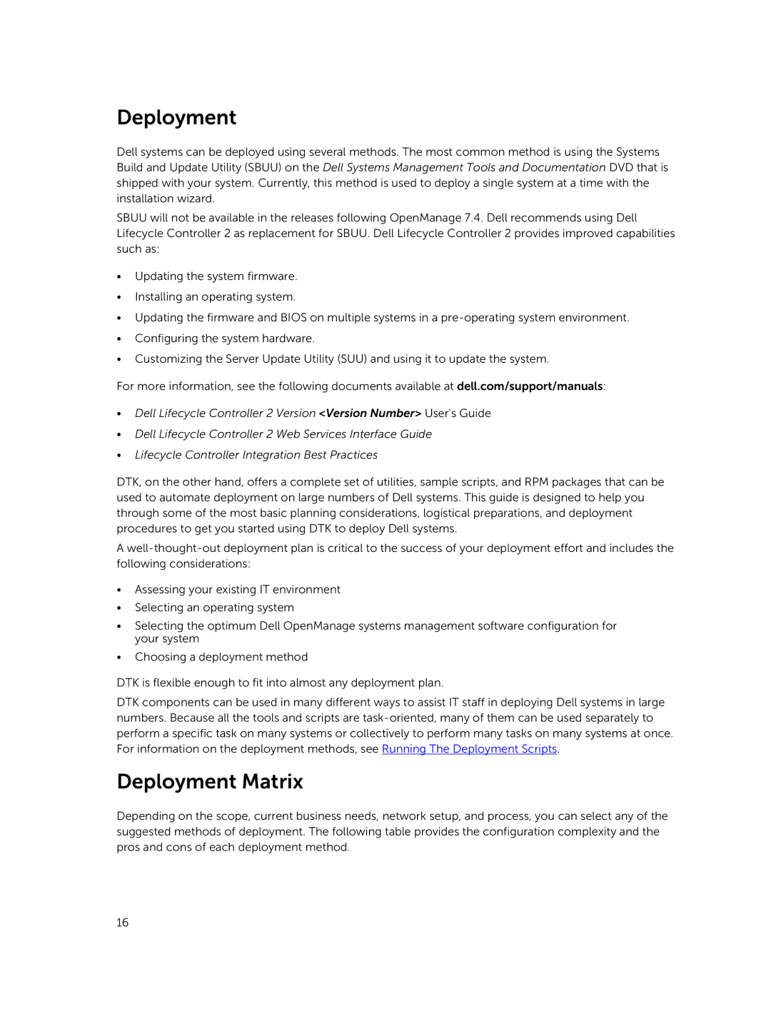 Dell 4.4 manual Deployment Matrix 