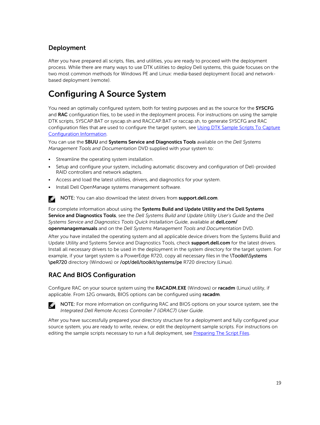 Dell 4.4 manual Configuring a Source System, Deployment, RAC And Bios Configuration 