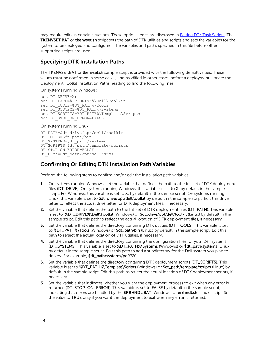 Dell 4.4 manual Specifying DTK Installation Paths, Confirming Or Editing DTK Installation Path Variables 