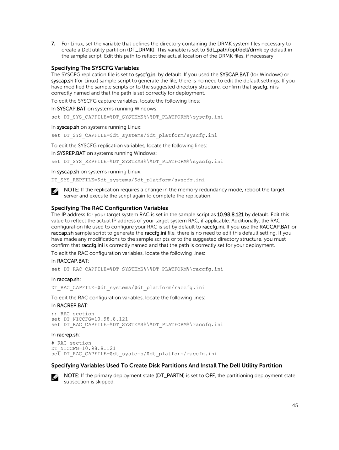 Dell 4.4 manual Specifying The Syscfg Variables, Specifying The RAC Configuration Variables 