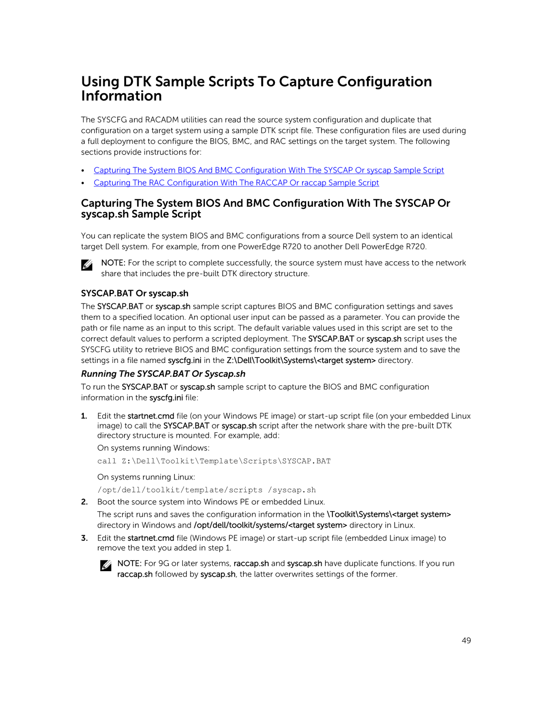 Dell 4.4 manual SYSCAP.BAT Or syscap.sh, Running The SYSCAP.BAT Or Syscap.sh 