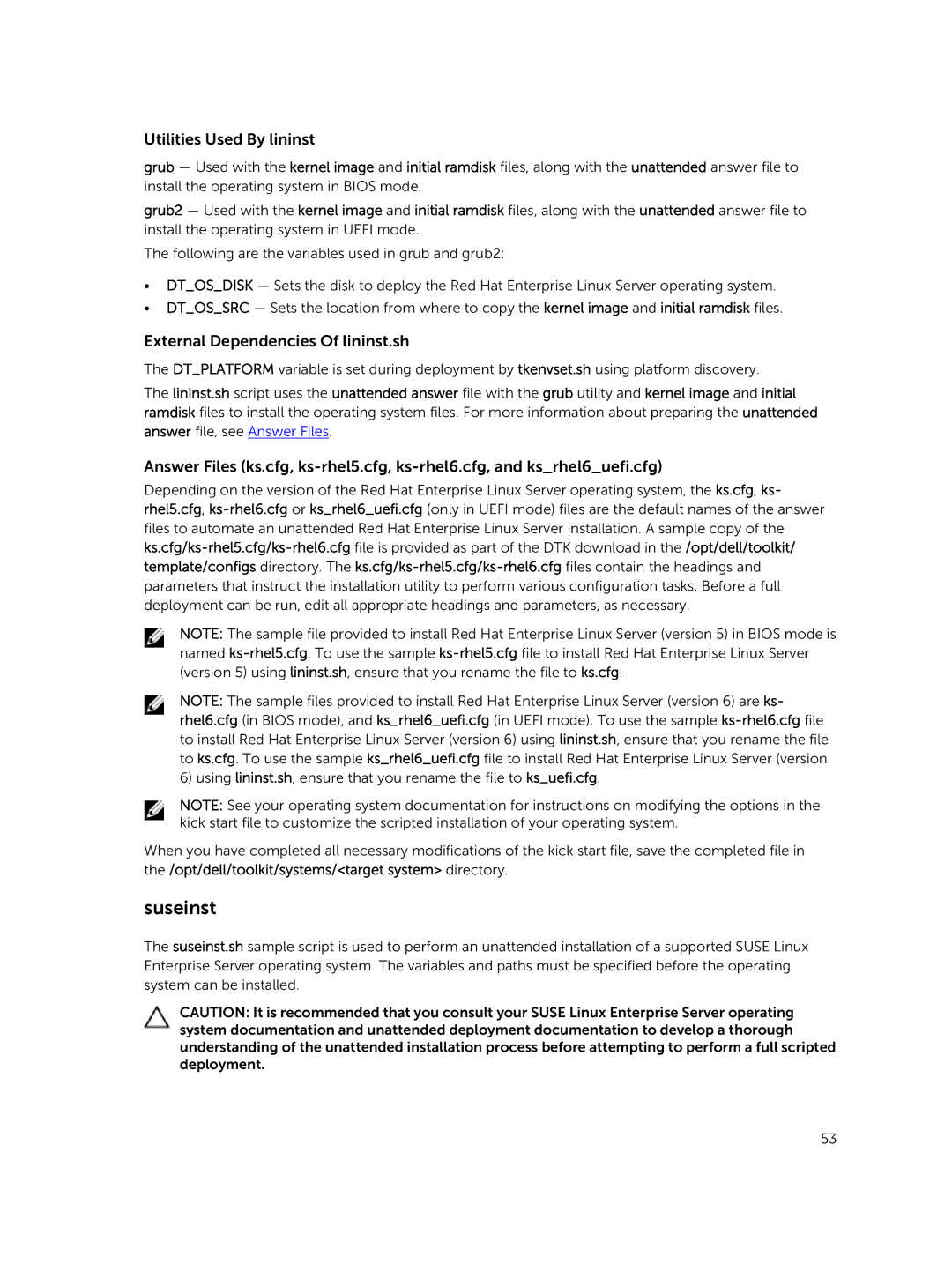 Dell 4.4 manual Suseinst, Utilities Used By lininst, External Dependencies Of lininst.sh 