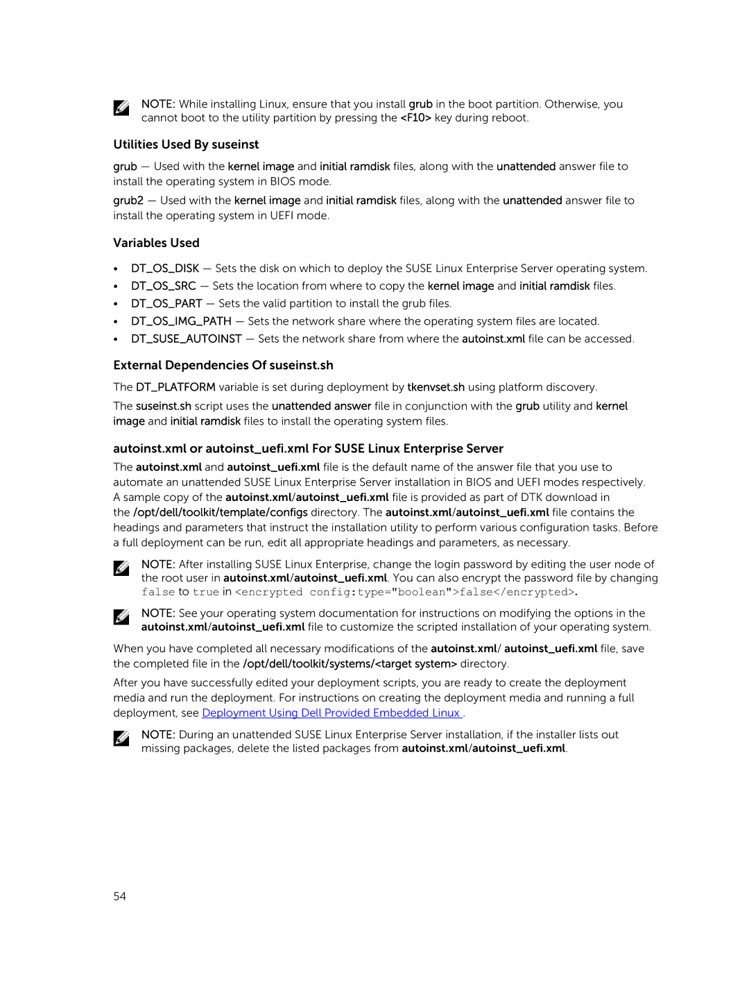 Dell 4.4 manual Utilities Used By suseinst, Variables Used, External Dependencies Of suseinst.sh 